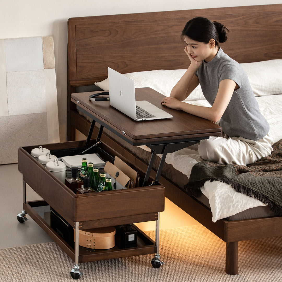 Vintage walnut wood lift-up coffee table seren size charts.