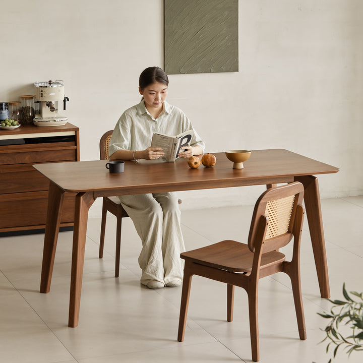 Vintage walnut wood rattan dining chair nook material variants.