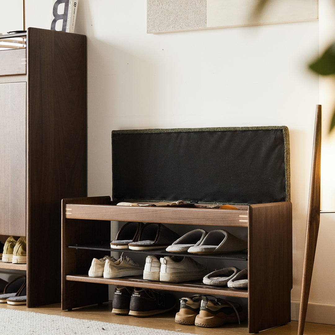 Vintage walnut wood shoe changing bench dawn size charts.