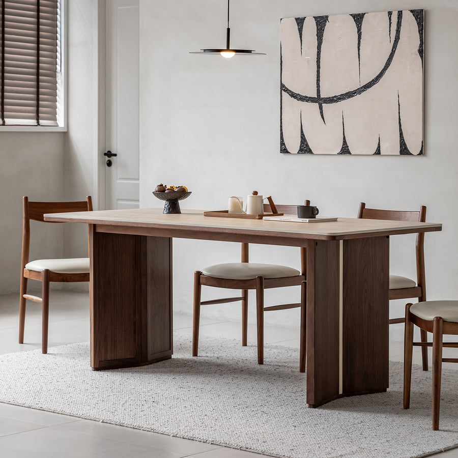 Vintage walnut wood sintered stone dining table straton primary product view.