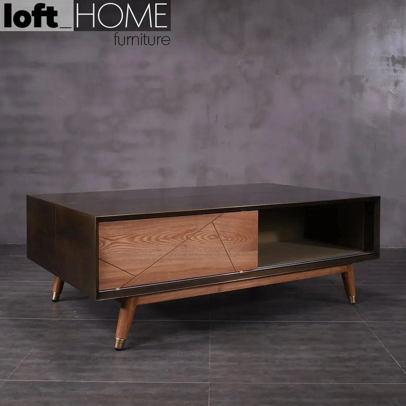 Vintage wooden coffee table vintage brass material variants.