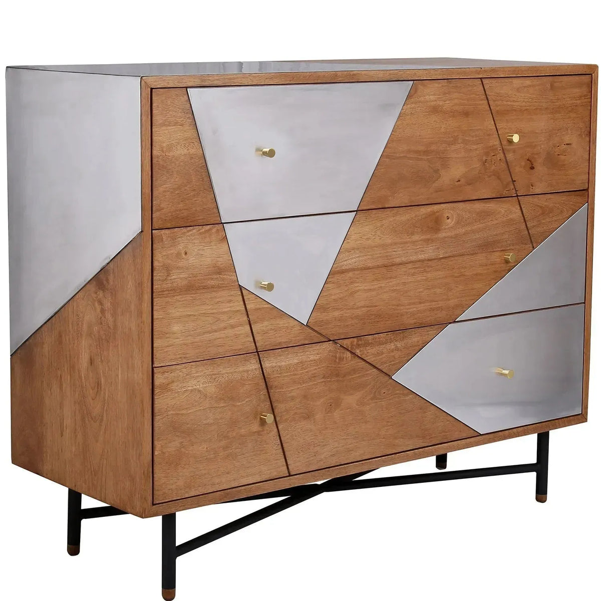 Industrial wooden drawer cabinet greyash alu primary product view.