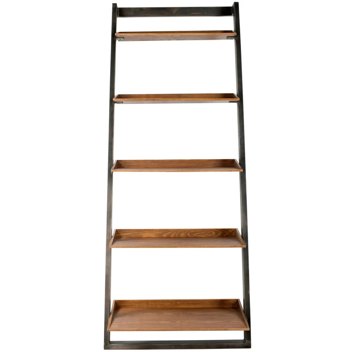 Industrial wooden display shelf greyash in white background.