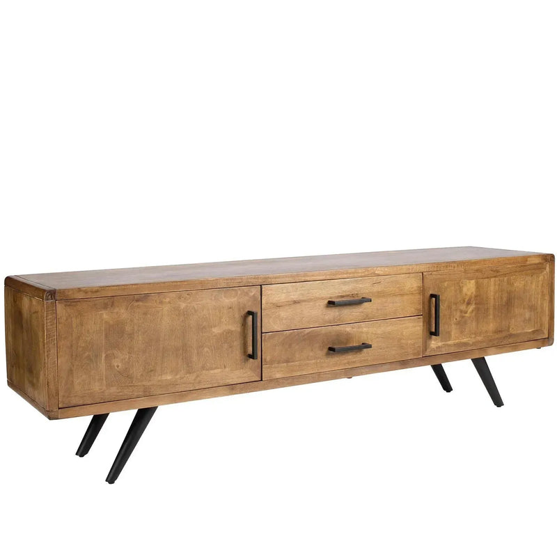 Industrial wooden tv console greyash color swatches.
