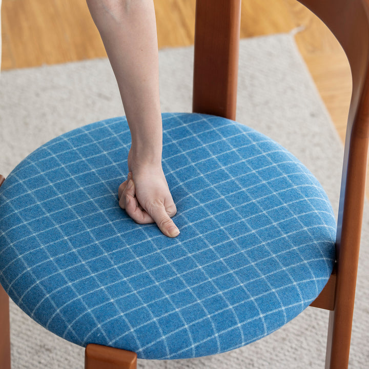 Vintage wool fabric beech wood dining chair memphis in real life style.