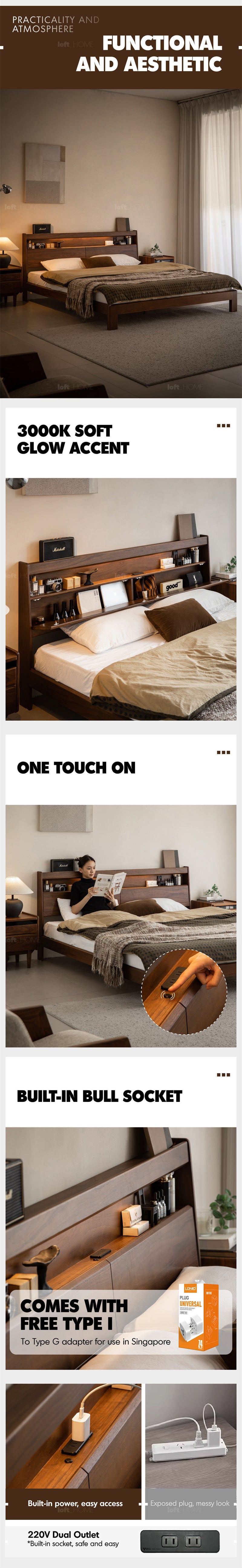 Japandi Walnut Wood Bed ACCOMPANY LIGHT Good to Know - 11