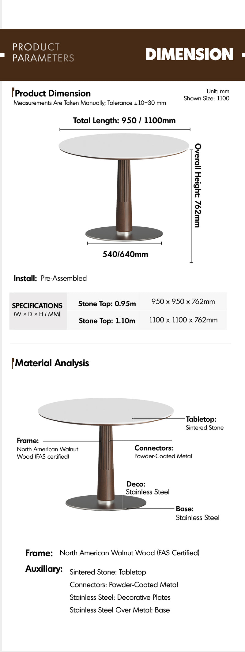 Japandi Walnut Wood Sintered Stone Round Dining Table GREY Good to Know - 7