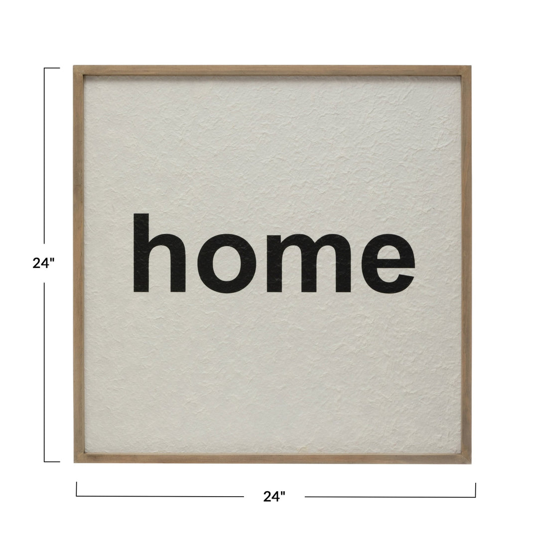 Wood framed wall decor "home" size charts.
