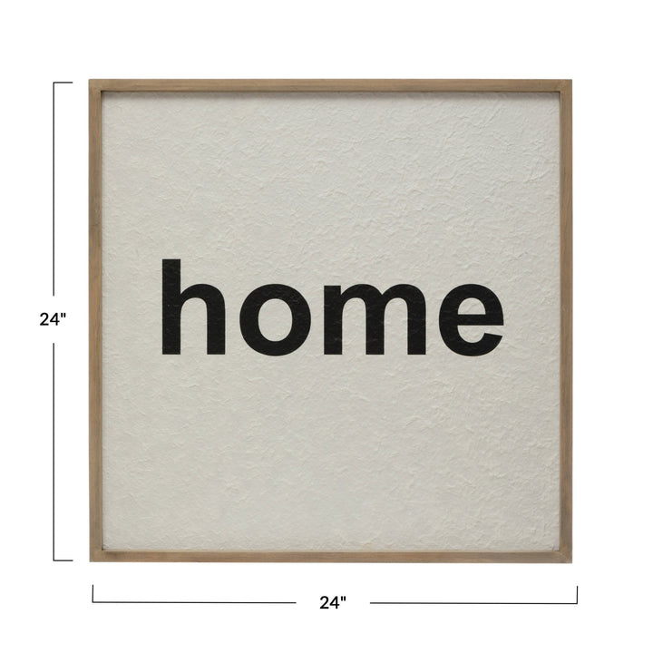 Wood framed wall decor "home" size charts.
