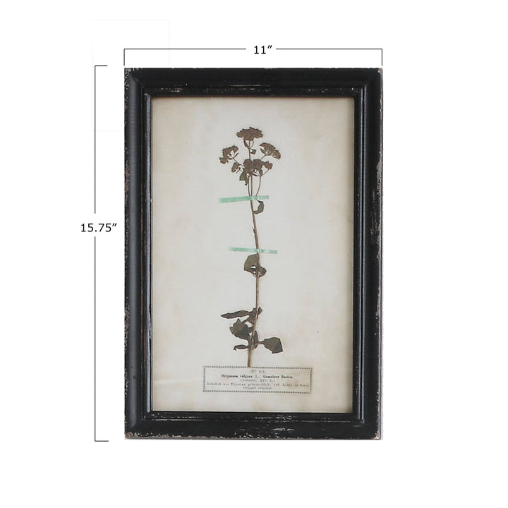 Wood framed wall plaques with dried flower images (set of 16 designs) decor size charts.