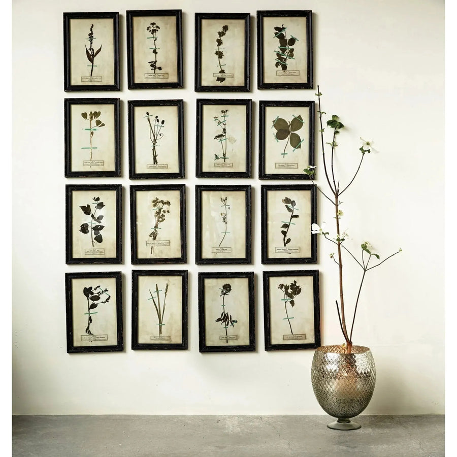 Wood framed wall plaques with dried flower images (set of 16 designs) decor primary product view.