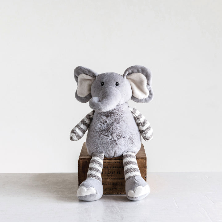 3"L x 12-1/2"H Plush Elephant, Grey w/ White Stripes Primary Product