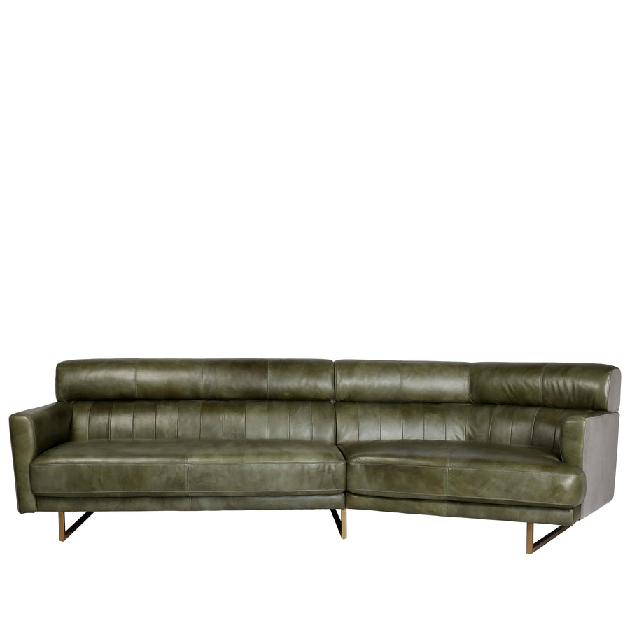 Vintage Genuine Leather L Shape Sofa GREEN FRANCO White Background