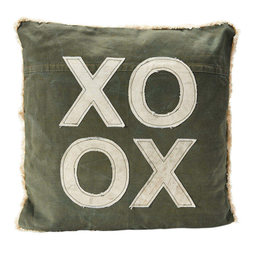 Charming "XO" Appliqué Design Cotton Pillow White Background