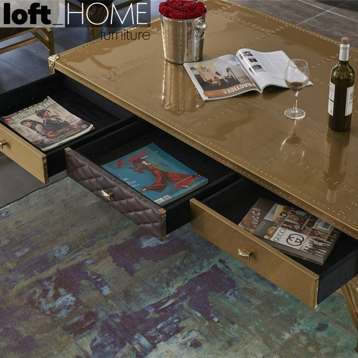 Rustic Genuine Leather Coffee Table OSMOND Situational
