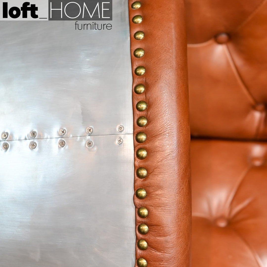 Industrial Aluminium Genuine Leather 2 Seater Sofa ENGINE Detail