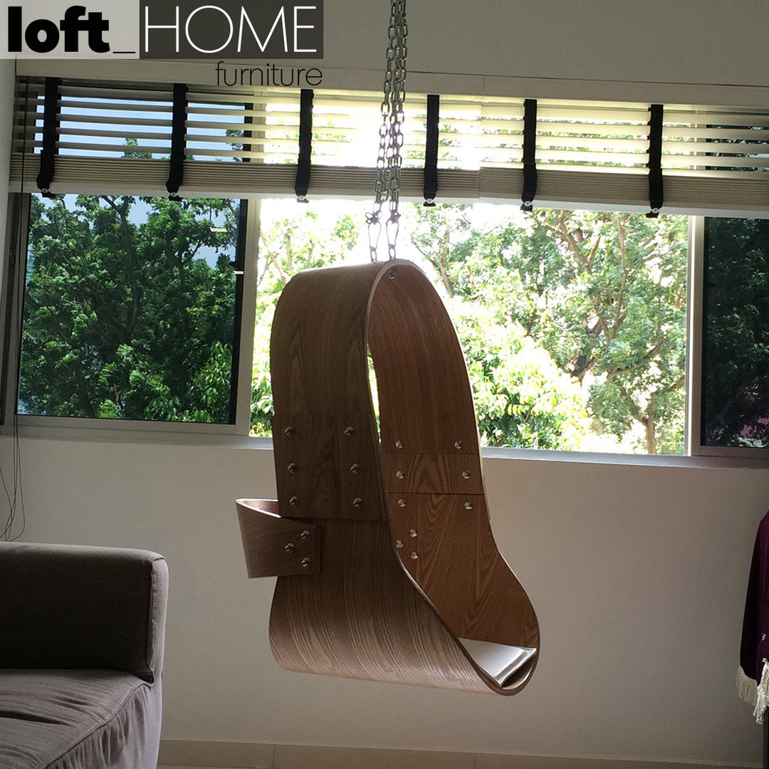 Modern Wood Hanging Chair 1 Seater Sofa PLYWOOD In-context