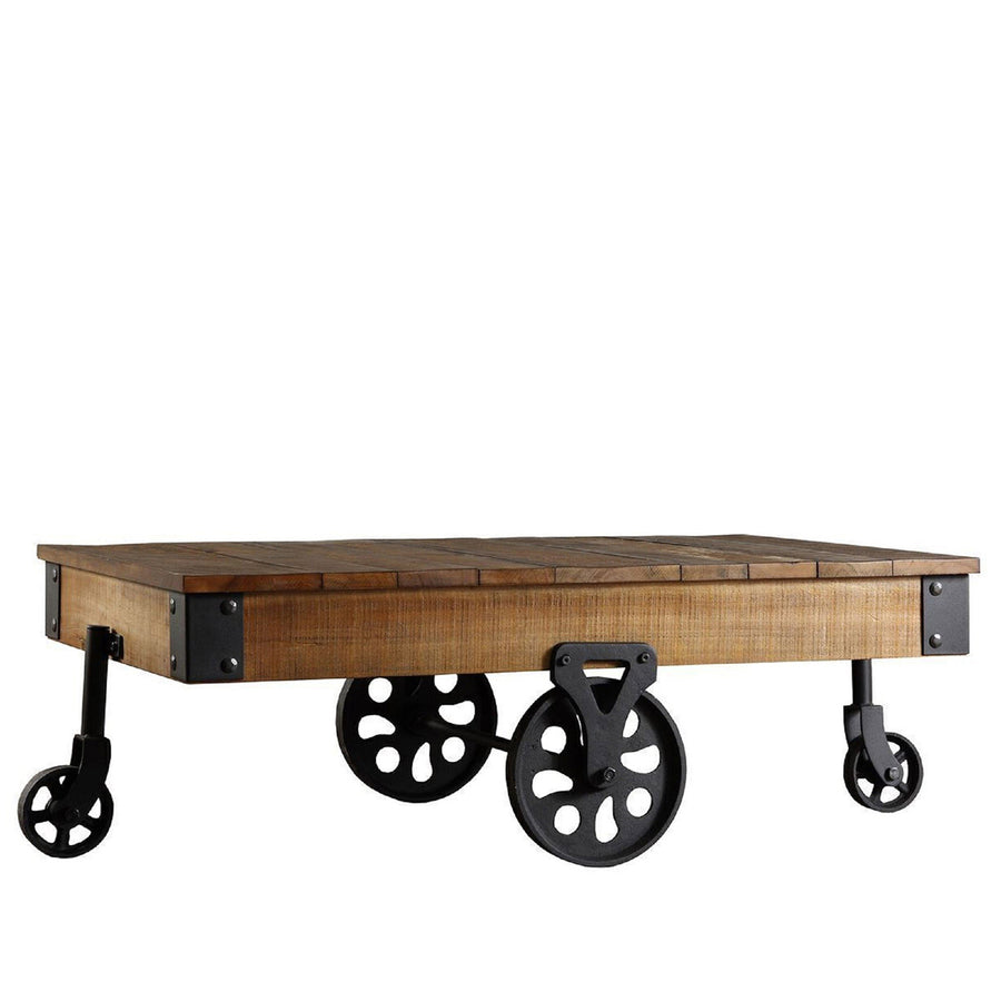 Industrial Wood Wheel Coffee Table INDUSTRIAL White Background