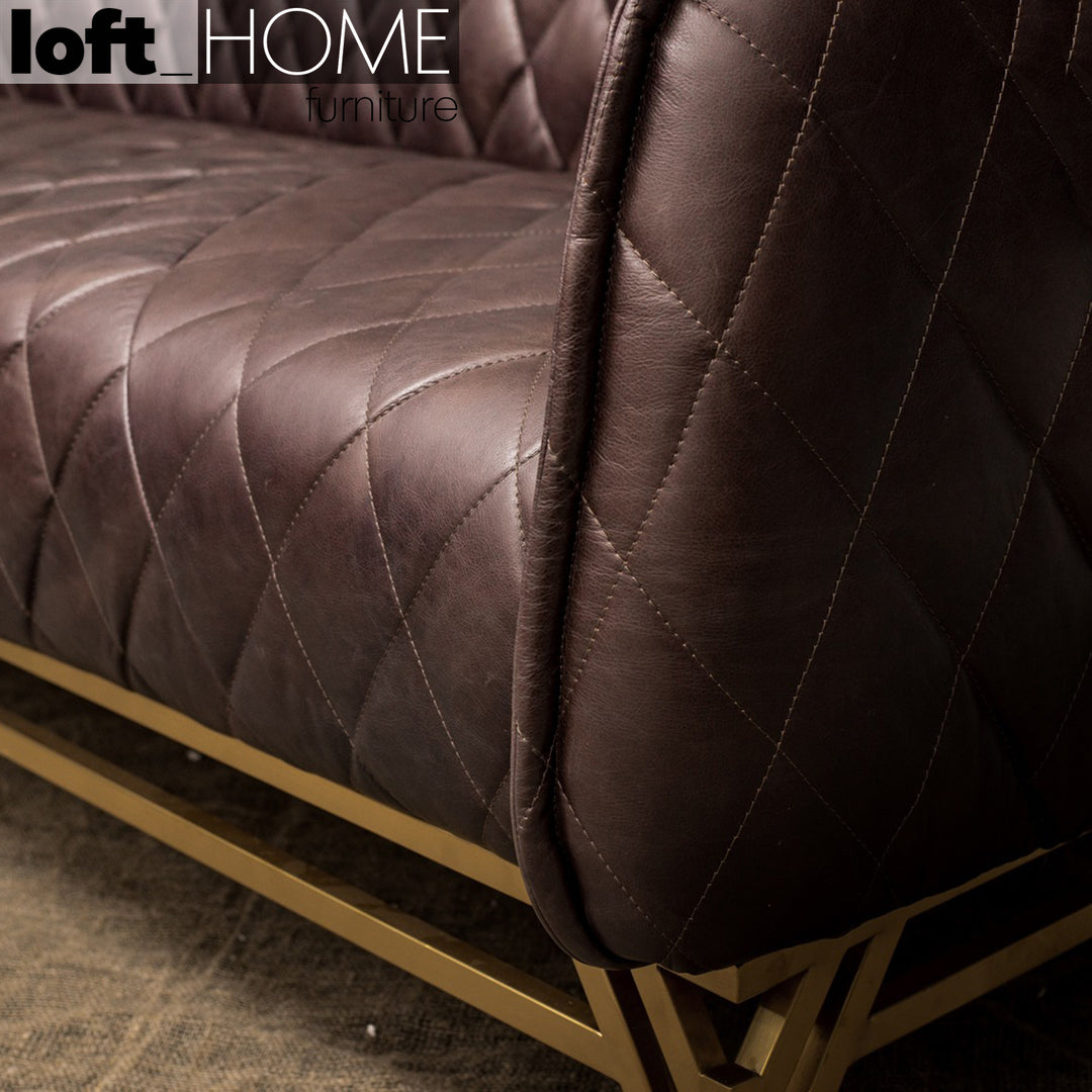 Vintage Genuine Leather 3 Seater Sofa OSMOND Panoramic