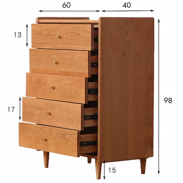 Japandi Wood Drawer Cabinet CHERRY 5 DRAWERS Size Chart