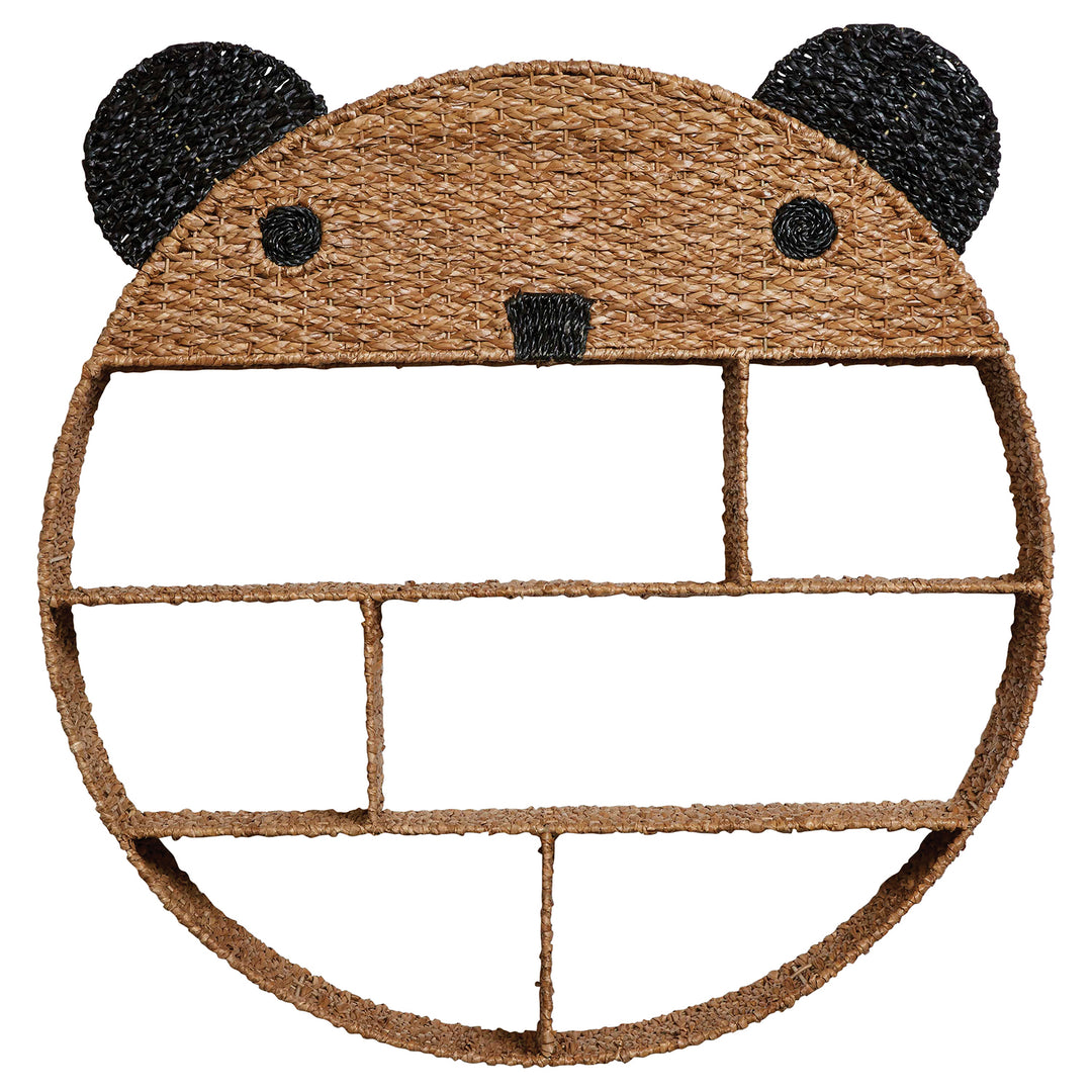 38-1/2" Round x 6-1/2"D Hand-Woven Bankuan Bear Wall Shelf w/ 6 Compartments, Na White Background