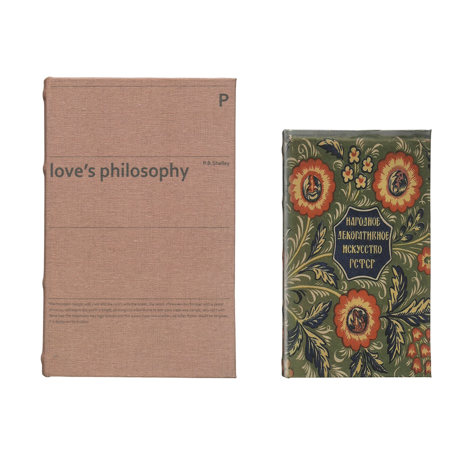 10-1/4"L x 6-3/4"W MDF & Canvas Book Storage Boxes, Set of 2 "Love's Philosophy" White Background