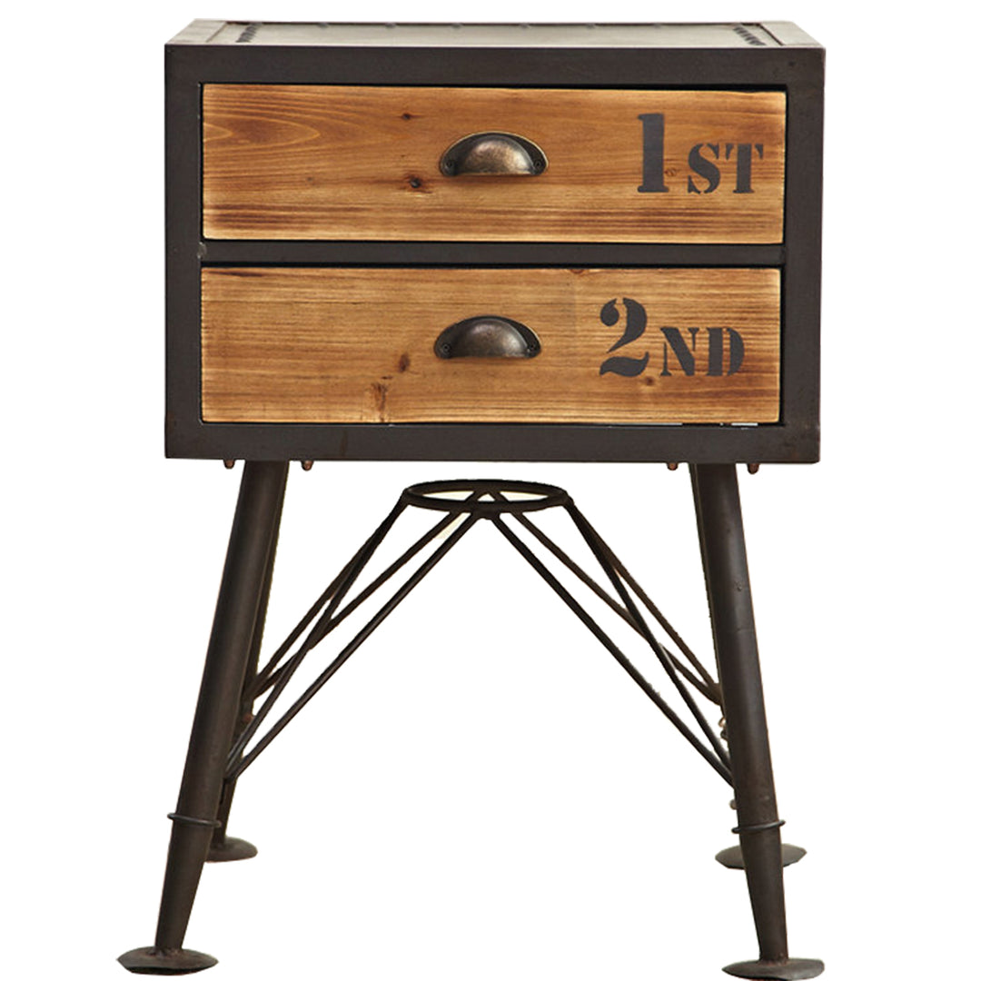 Industrial Wood Side Table MYSTEEL White Background