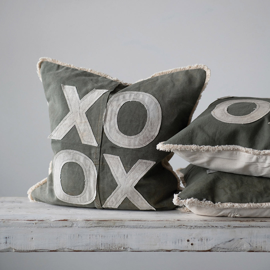 Charming "XO" Appliqué Design Cotton Pillow Primary Product
