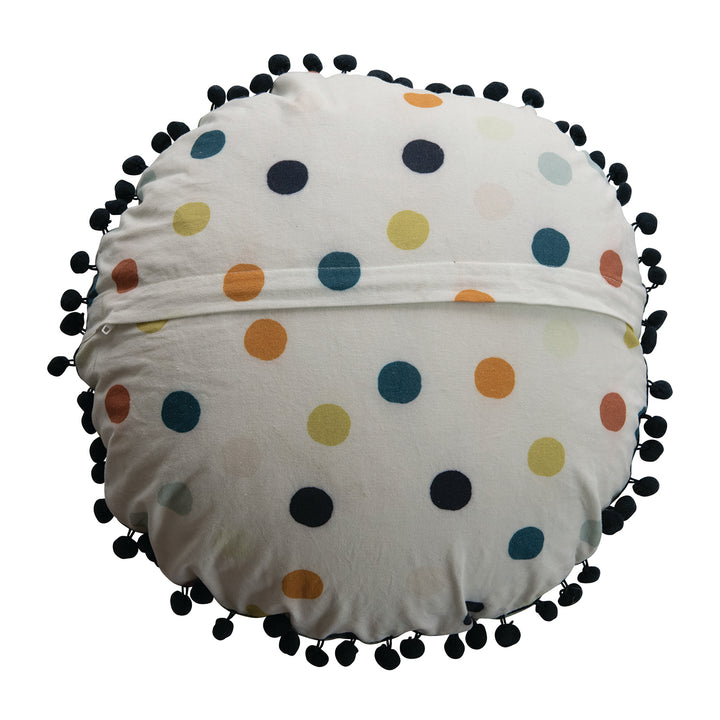 16" Round Cotton Pillow w/ Embroidery, Pom Pom Trim & Printed Back "My Mama Didn Color Swatch