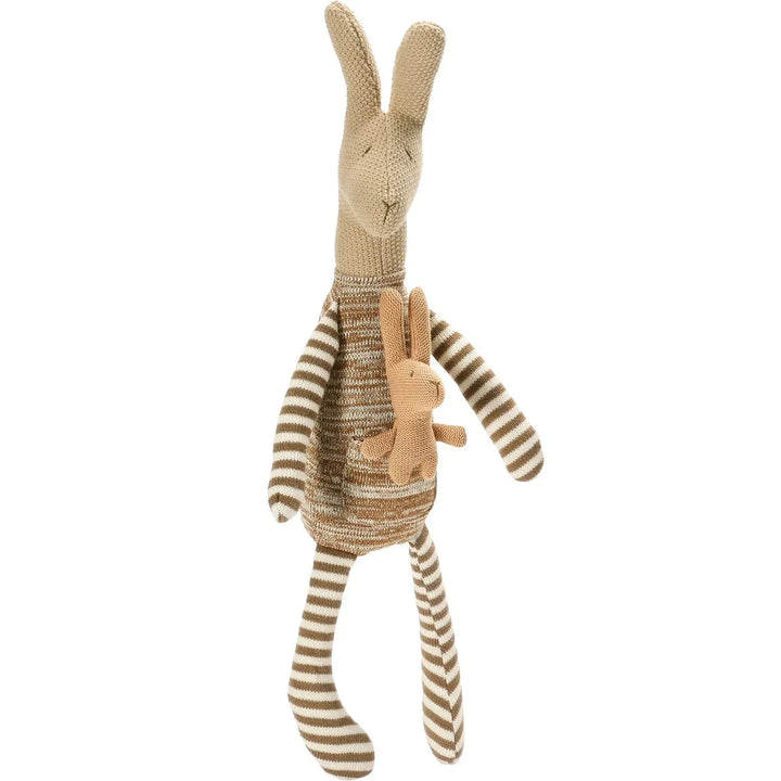 6"l x 31"h plush kangaroo w/ joey, brown w/ white stripes decor in details.