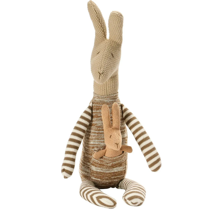 6"l x 31"h plush kangaroo w/ joey, brown w/ white stripes decor in panoramic view.