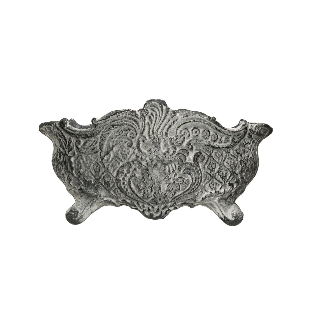 11-3/4"L x 6"W x 6"H Vintage Reproduction Cast Iron Cachepot, Distressed Grey, T White Background