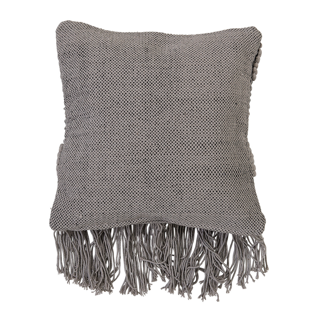 18" Square Textured Woven Cotton Pillow w/ Fringe, Grey Color Swatch