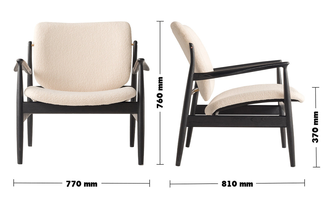 Japandi Boucle Fabric 1 Seater Sofa FRANCIA Size Chart