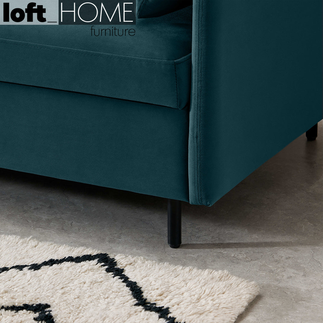 Modern Velvet Sofa Bed HITOMI STEEL BLUE In-context