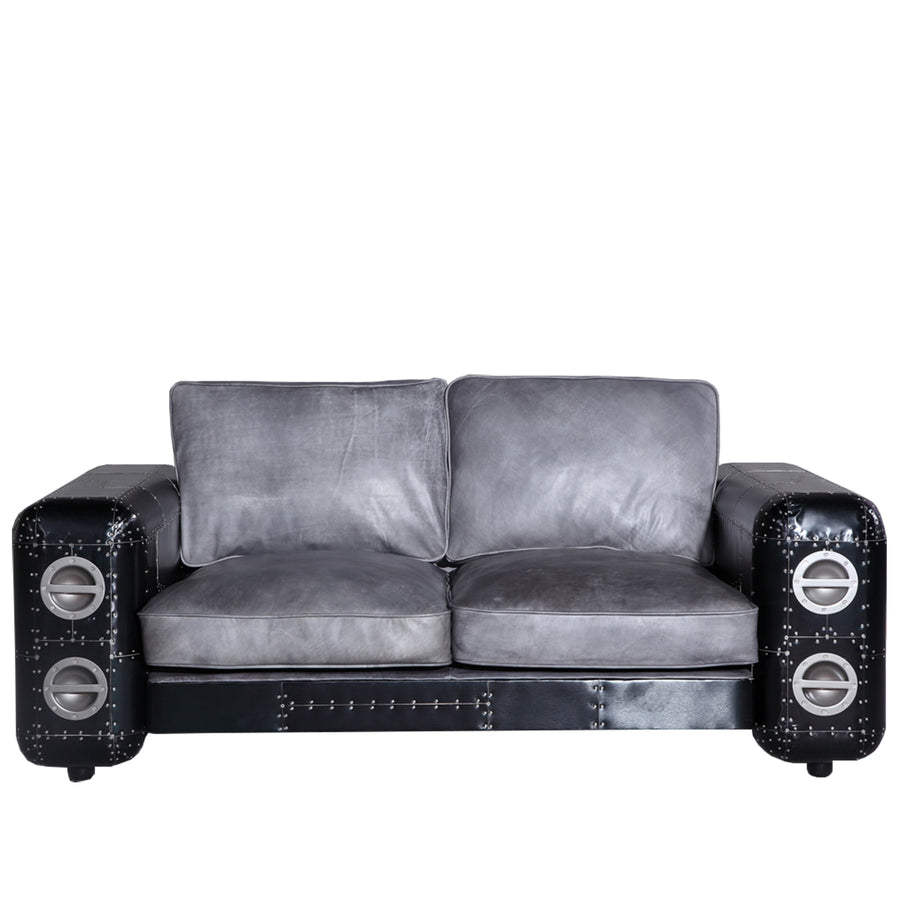 Vintage Aluminium Leather 2 Seater Sofa BLACK AIRCRAFT White Background
