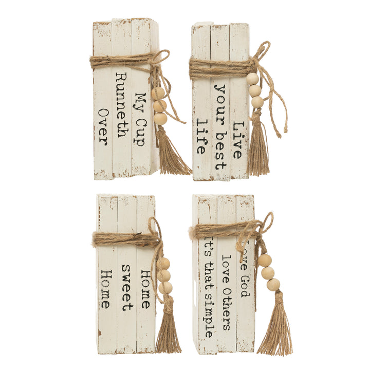 Wood Block Faux Books with Saying, 4 Styles Size Chart