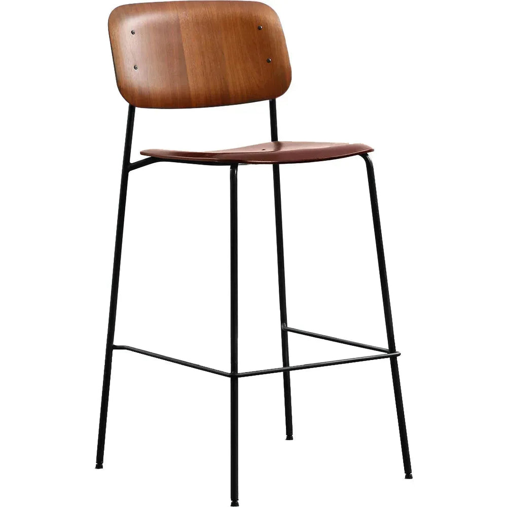 Industrial wood bar chair tambo in white background.