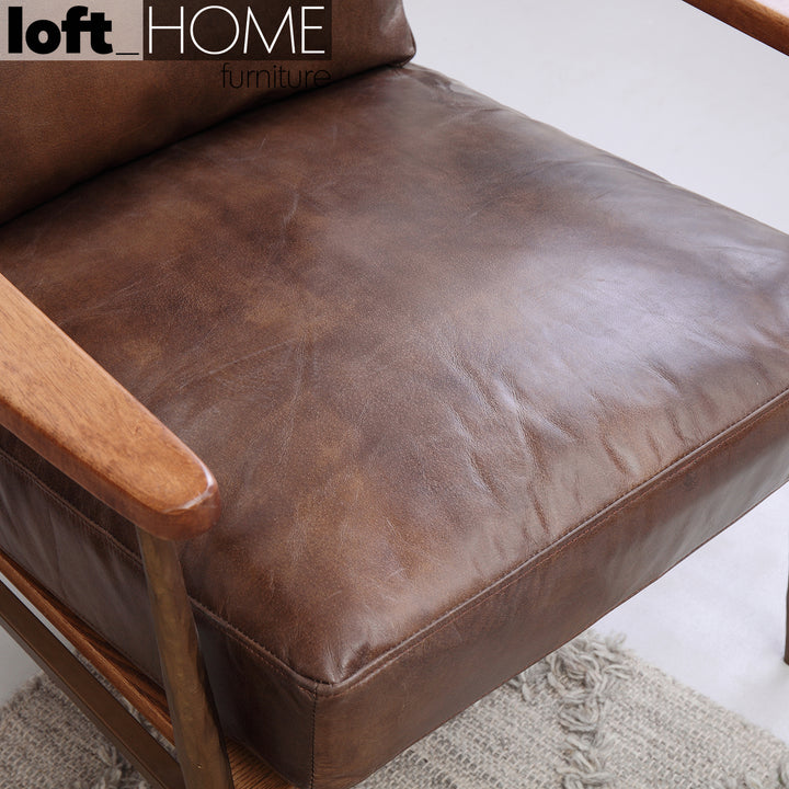Vintage Genuine Leather 1 Seater Sofa HUMMER BRASS Close-up