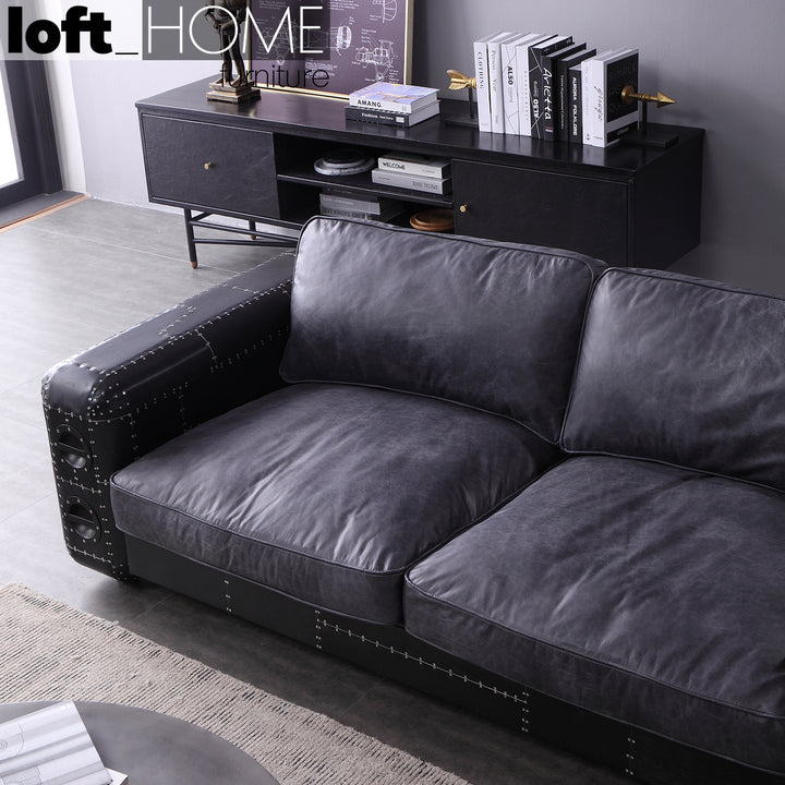 Vintage Aluminium Leather 2 Seater Sofa BLACK AIRCRAFT Life Style