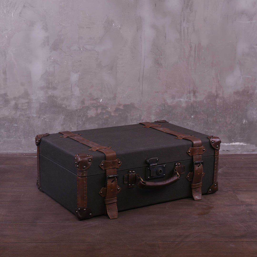 Vintage Canvas And Genuine Leather Side Table SUITCASE TRUNK 1920s Conceptual