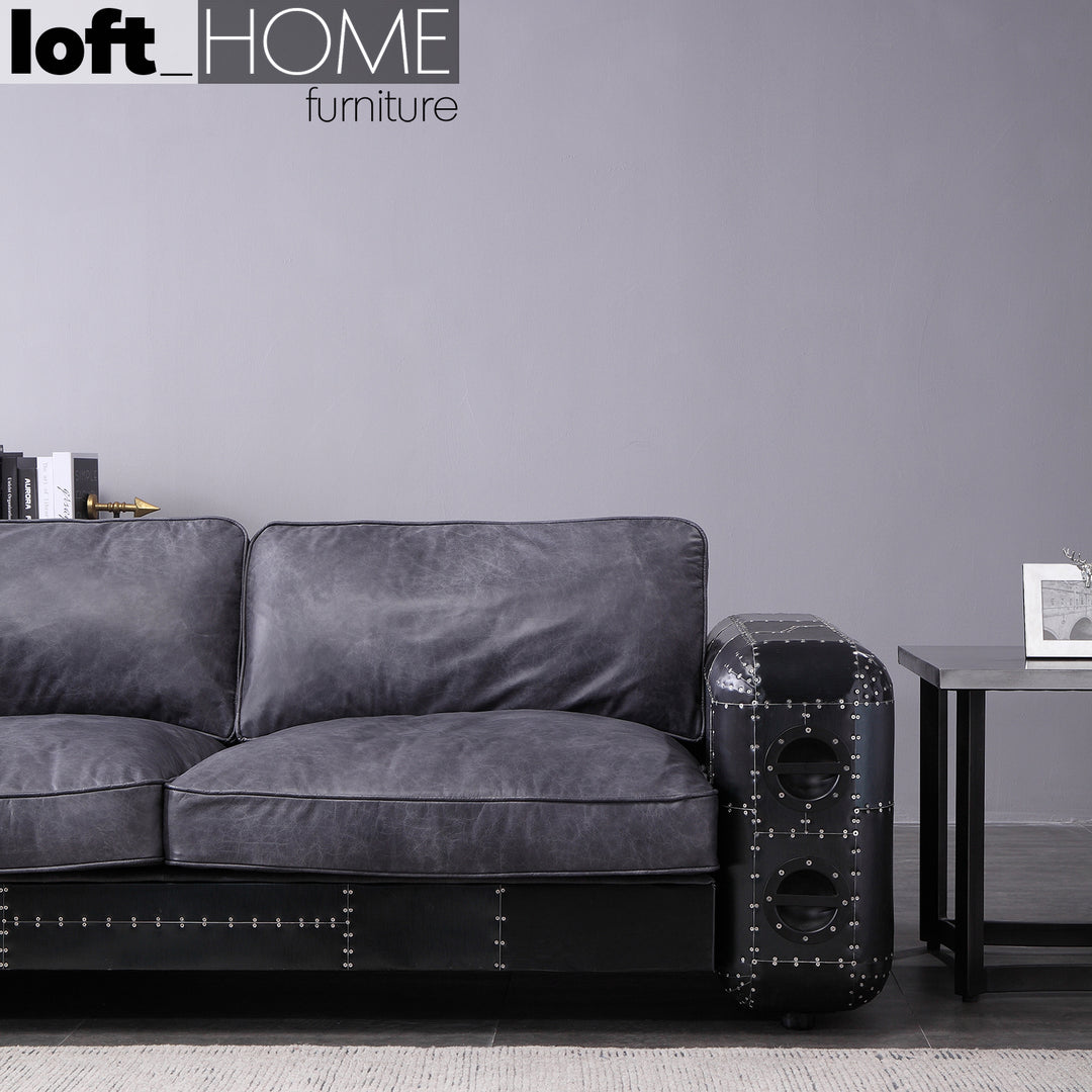 Vintage Aluminium Leather 2 Seater Sofa BLACK AIRCRAFT Conceptual