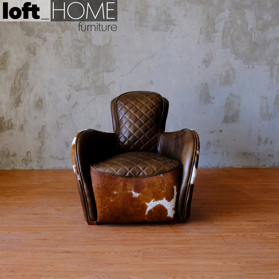 Vintage Cowhair Genuine Leather 1 Seater Sofa MOO Panoramic