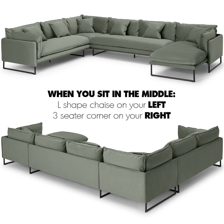 Modern Velvet L shape Sofa MALINI Sage Green 3+3+L Color Swatch