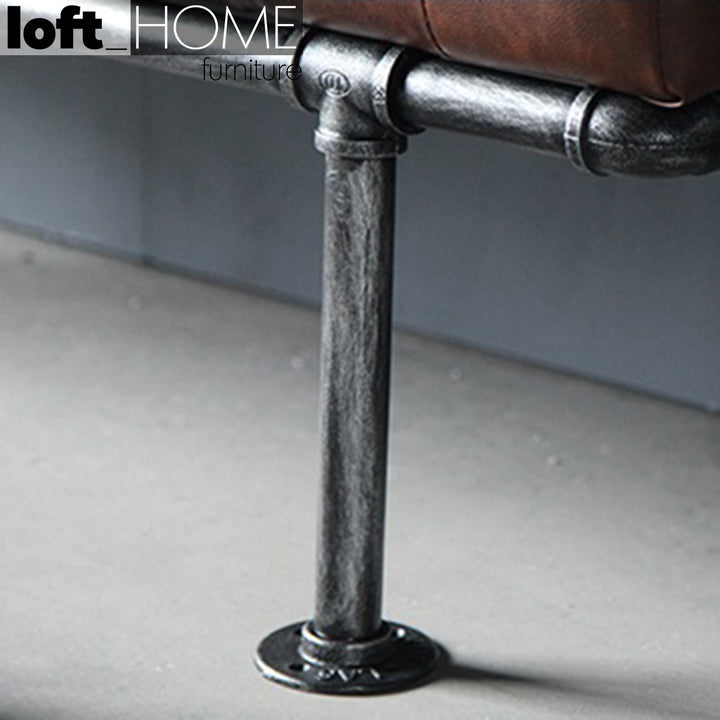 Industrial Leather Dining Bench PIPE Close-up