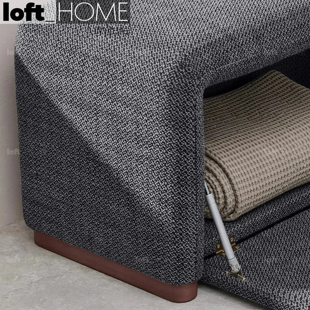 Modern fabric storage dining bench palmi in details.