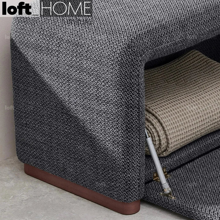 Modern fabric storage dining bench palmi in details.