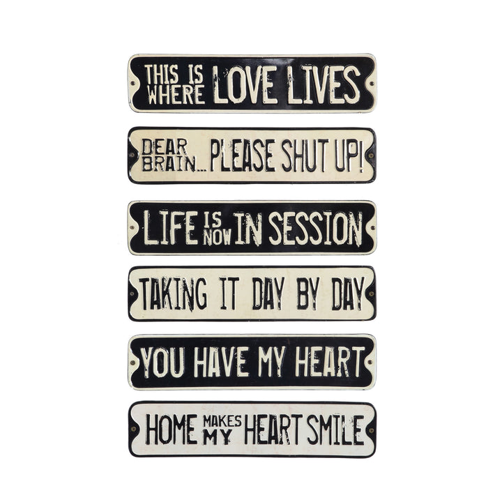 Embossed Tin Wall Decor with Saying (Set of 6 Styles) White Background