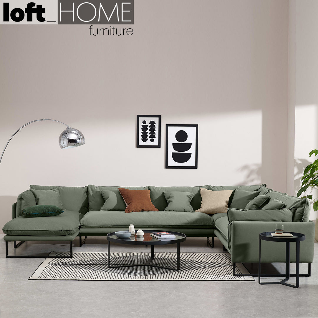 Modern Velvet L shape Sofa MALINI Sage Green 3+3+L Panoramic