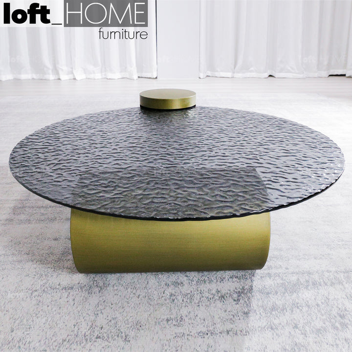 Modern Fused Glass Coffee Table VERRE PARTICULIER BRASS In-context